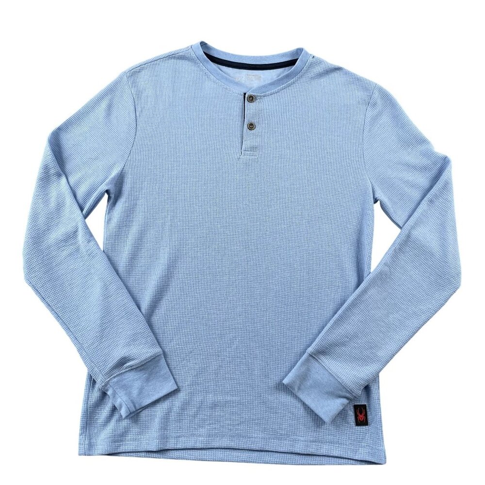 Spyder Henley Shirt Mens‎ Medium Long Sleeve Sky Blue Waffle
